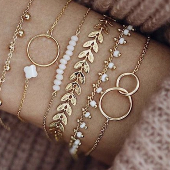 Boho Festival Gypsy Gold Multi-Strand Bracelet Set - Picture 2 of 7